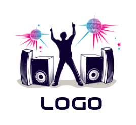 party planner logo man dancing with speakers