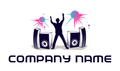 party planner logo man dancing with speakers