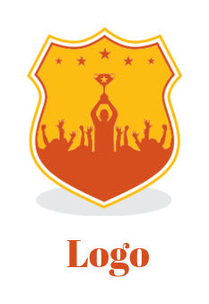 sport logo person hold cup crowd & stars shield 