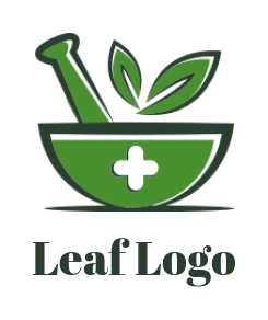 medical logo maker pestle mortar with leaf medical