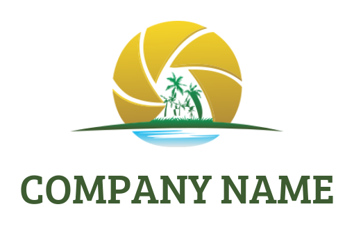 photography logo of lens shutter and palm trees