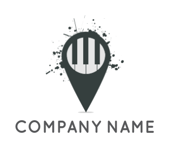 music logo piano in location icon with splash