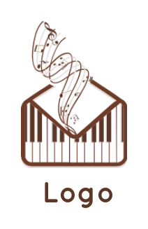 piano keys inside envelope with music notes 