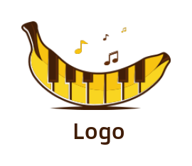 piano keys merged with banana and music notes 