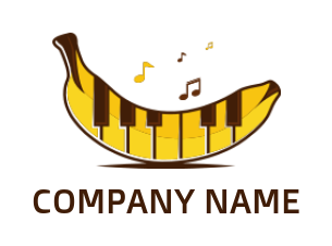 music logo piano keys in banana with music notes 