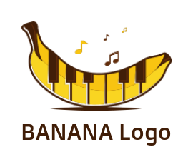 piano keys merged with banana and music notes 