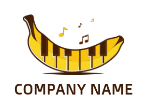 piano keys merged with banana and music notes 