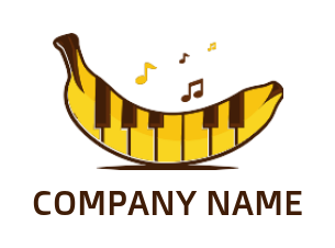 piano keys merged with banana and music notes 