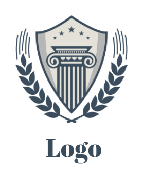 law firm logo online pillar merged with shield laurel wreath and stars 
