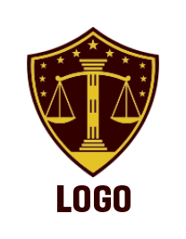 law firm logo online pillar with scale and stars in shield 