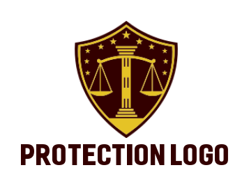 law firm logo online pillar with scale and stars in shield