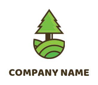 generate a landscape logo of pine tree on field