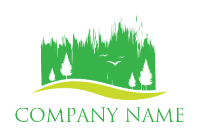 create a logo landscape pine trees and brushed