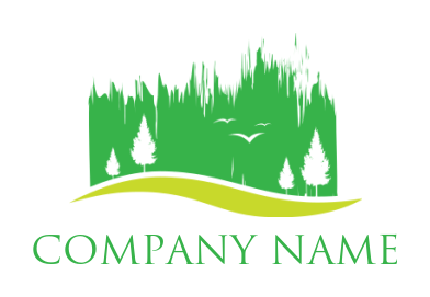 create a logo landscape pine trees and brushed