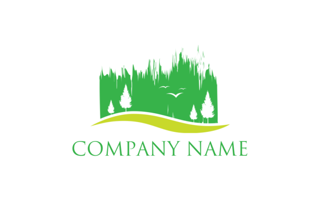 create a logo landscape pine trees and brushed