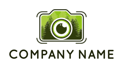 photography logo pine trees in camera with lens