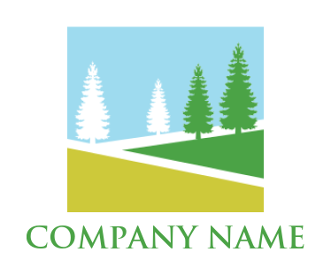 landscape logo pine trees inside a square box 