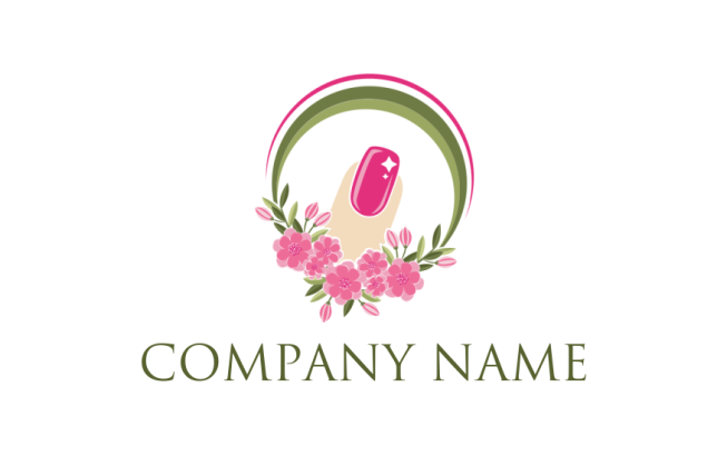 nail spa logo with sparkling in flowers and swoosh