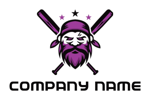 make a sports logo pirate head with crossed baseball bats with stars 