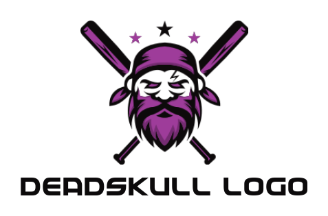 pirate head with crossed baseball bats with stars 