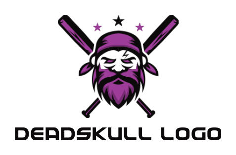 make a sports logo pirate head with crossed baseball bats with stars 