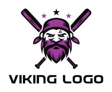 make a sports logo pirate head with crossed baseball bats with stars 