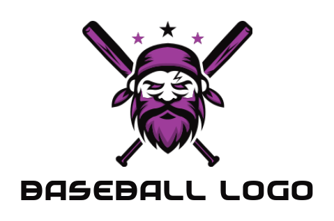 make a sports logo pirate head with crossed baseball bats with stars
