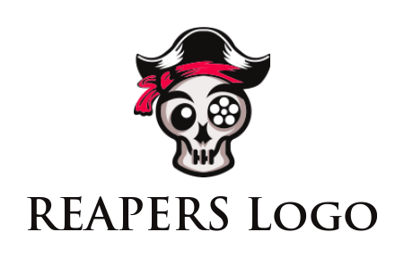 entertainment logo icon pirate skull with reel eye - logodesign.net