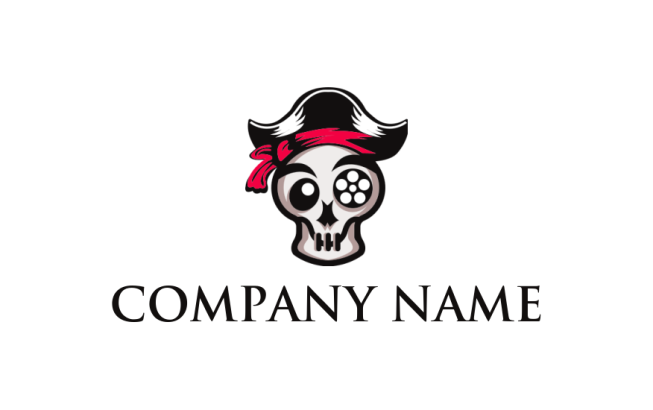 entertainment logo icon pirate skull with reel eye - logodesign.net
