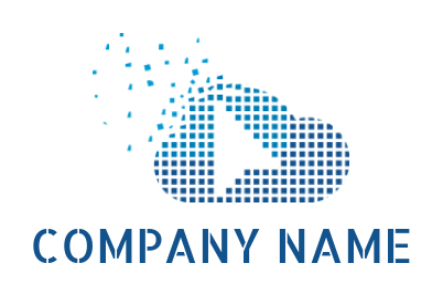 design an IT logo pixels forming cloud shape with negative space arrow