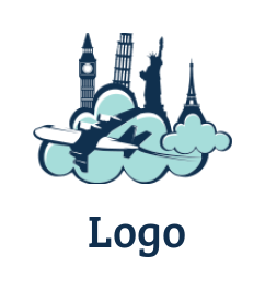 make a travel logo places around the world with cloud and plane 