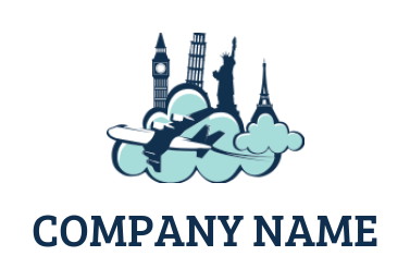 places around the world with cloud and plane logo generator