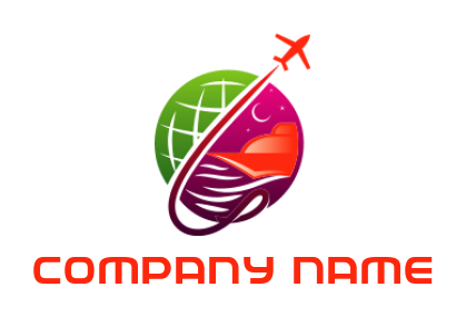 Logistics logo plane over globe with ship