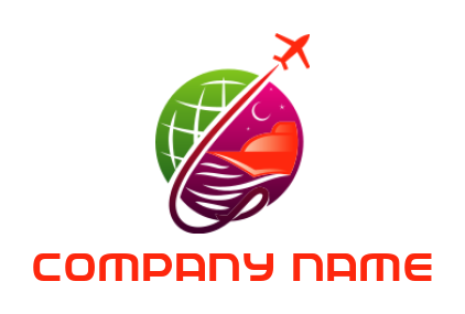 Logistics logo plane over globe with ship