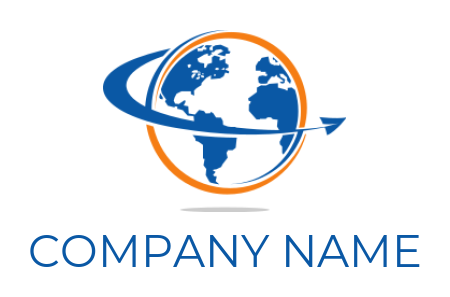 Travel logo plane with swoosh around globe