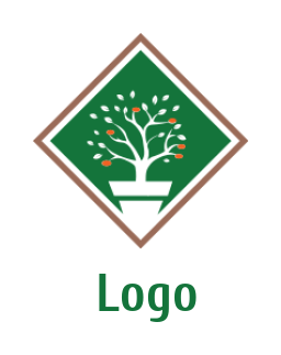 landscape logo of plant in pot inside a square