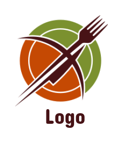 restaurant logo template plate with fork knife & swoosh 