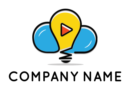 media logo play button inside bulb with cloud