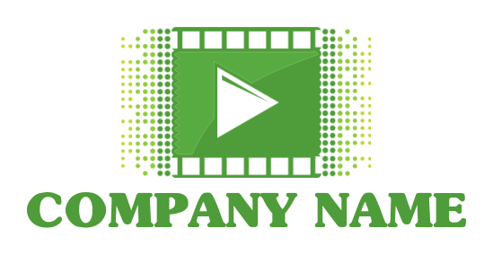 media logo play button in film reel with dots