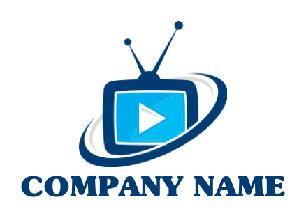 media logo of play button inside TV with swoosh