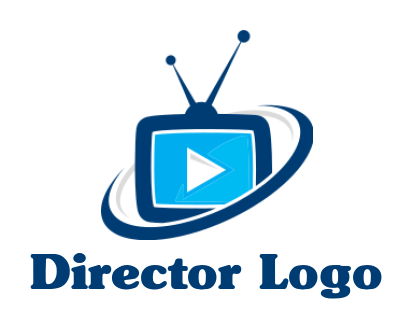 media logo of play button inside TV with swoosh