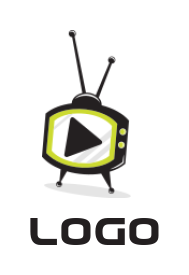media logo play symbol inside tv with antenna