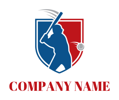 sports logo icon playing baseball inside shield - logodesign.net