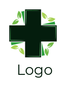 generate a medical logo plus sign with leaves