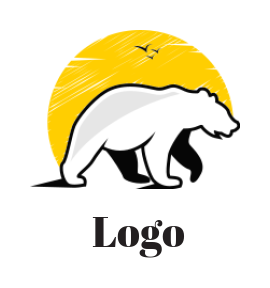animal logo polar bear front of sun with birds