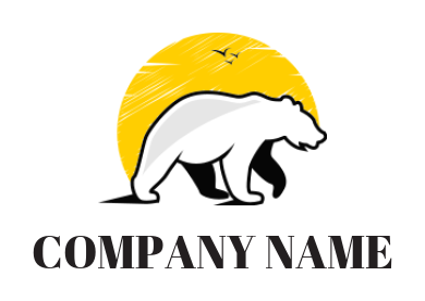 generate an animal logo polar bear in front of sun with birds - logodesign.net