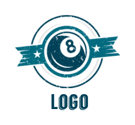 sports logo of pool ball with ribbon and star