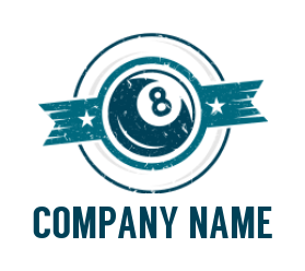 sports logo of pool ball with ribbon and star