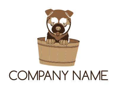 pet logo icon puppy in wooden bucket - logodesign.net