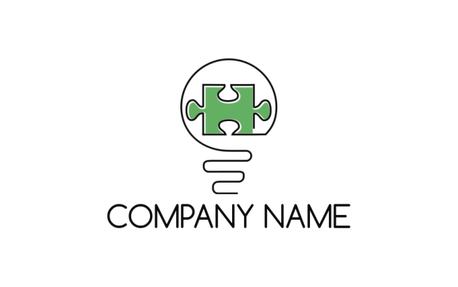advertising logo maker puzzle in bulb line art - logodesign.net
